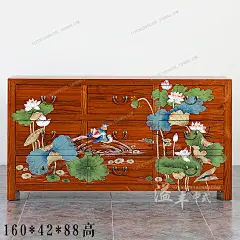 新中式客厅收纳柜榆木手绘玄关斗柜复古储物柜子实木卧室抽屉家具