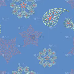 蓝花无缝图案。背景颜色的花