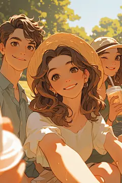 夏日聚会玩耍漫画风插画