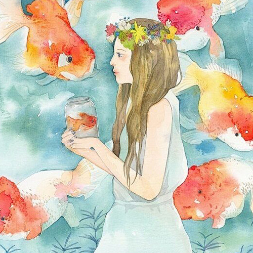 头像金鱼人物动漫头像二次元少男少女生小清新手绘萌头插画