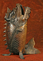 Early Meiji Period Japanese Bronze Incense Burner in the form of a Dragon Fish, a mythical animal. 