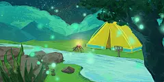 唯美梦幻手绘夏日森林风景原创插画素材