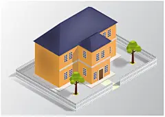 等距城市建筑房屋场景插画