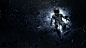 General 1920x1080 astronaut space artwork asteroids stars floating depth of field