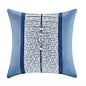 The Blue Porcelain Collection is inspired by Eastern art with its geometric prints and embroidery details. This microsuede decorative pillow features solid navy with geometric print with an OBI decorative detail.