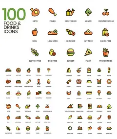 餐饮美食小吃汉堡甜品海鲜图标创意PSD元素海报模板素材AI设计-淘宝网