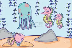 动画片,海洋生命,水下,性格,幻想,自然,野生动物,图像,矢量,分离着色