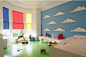 红绿蓝云彩背景墙儿童房 - 分享