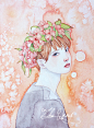 花冠男孩-Wenyi_Z_梦幻,男孩,花,美少年,李钟硕,水彩,撒盐_涂鸦王国插画