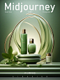 【AI创作】Midjourney摄影绿色系护肤品拍摄
关键词：Skin care scene design, minimalism, super good-looking scene matching,atrovirens,Skin care::2 social media,Commercial photograph, product scene application,Commercial photograph, commercial shooting, high class, Oc and Blend