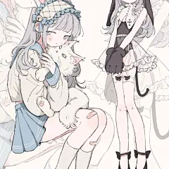 人物插画｜画师こたろう，不同色号的白，太牛了，纤细哥特风的白发少女，轻厚涂