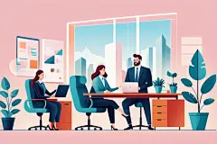 科技金融扁平风商务办公场景插画