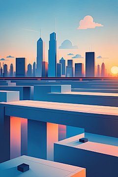 城市扁平风简约插画