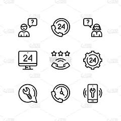支持，服务，帮助简单线条图标的网页和移动设计包3