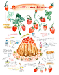 Strawberry shortcake recipe print - Charlotte russe poster - 8X10 French Kitchen decor - Food art - Red Watercolor painting, Fruit cake