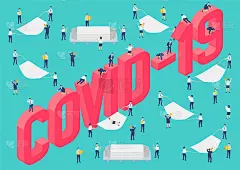 生存商人与医疗口罩救援安全垫，经济危机退出covid-19病毒概念海报和社会横幅设计插图孤立在绿色背