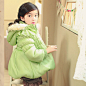 韩国童装 2013女童冬款 唯美蕾丝毛线领加厚羊羔绒棉衣棉袄带帽子