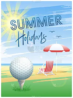 暑假。夏天运动卡。高尔夫球。