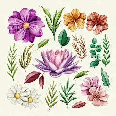 花卉 矢量花  - 源文件下载【酷图网】花卉,矢量花,花朵,红蓝玫瑰,月季,北欧风格元素,绿叶植物,贺卡,花草,花卉植物,鲜花,