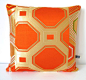 Cushion Pillow in Metallic Silver, Orange & Gold Hexagon Geometric Embroidered Silk from Vintage Japanese Obi NEW A/W15 Ltd Edition 2015