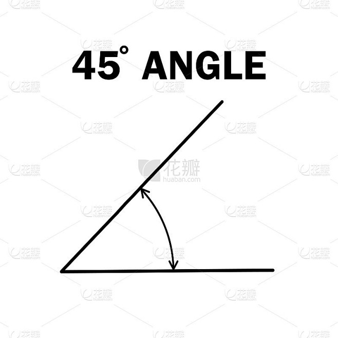 45度角。几何数学45度角与箭头矢量图标孤立在白色背景。教育学习资料
