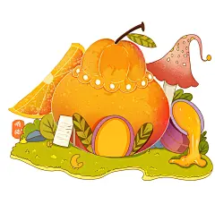 丑橘。水果插画小场景