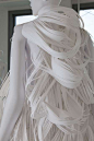 Sculptural Paper Fashion - fine 3D shredded structure; paper dress form