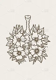 Abstract floral lungs leaves print anatomical draw