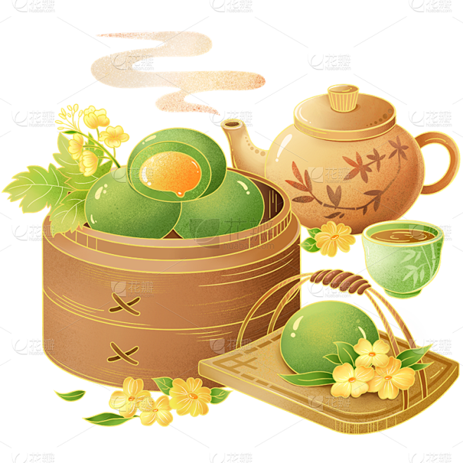 清明节清明中国风插画青团美食组合元素素材