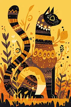 猫咪手绘小黑猫插画素材