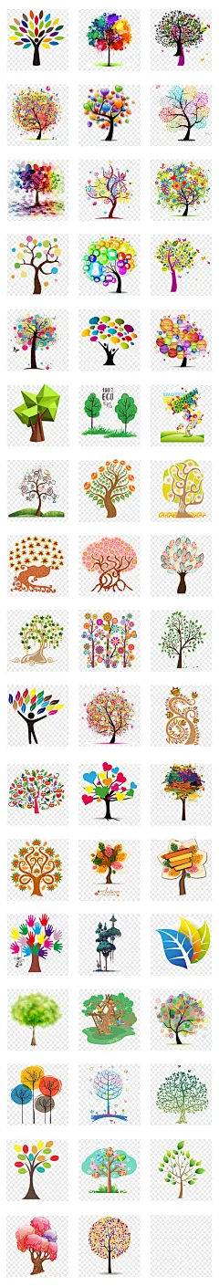 卡通彩色商务创意树海报背景PNG透明免扣素材