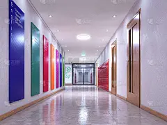 走廊内嵌墙板。三维演示