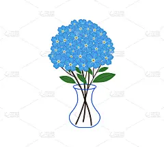 向量花束的勿忘我在一个花瓶上的白色背景。美丽的花朵用于设计明信片，海报，衣服。