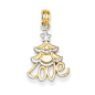 14k Yellow Gold Rhodium Christmas Tree Love Pendant