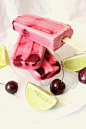 Roasted Sour Cherry Coconut and Lime Popsicles