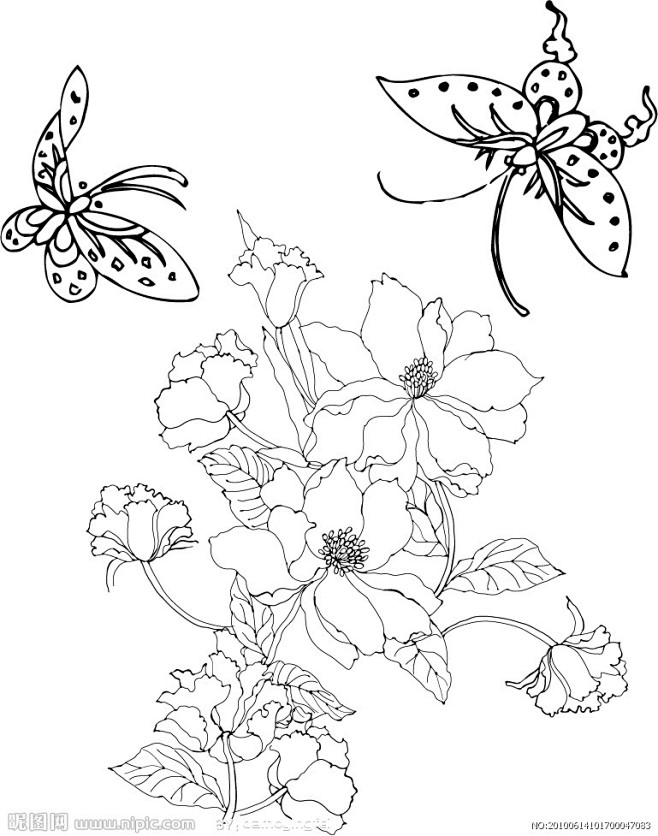 blue★鱼精从tina_won转采于2015-02-06 16:46:38线条蝴蝶花插画