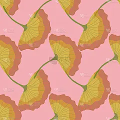 银杏叶向量重复图案在粉红色的背景