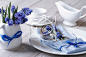 Elegant spring table setting with flowers muscari #陶器 / 碗碟 / 瓷器#