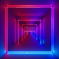 3d render, neon lights, laser show, glowing lines, virtual reality, abstract fluorescent background, optical illusion, cubic room, corridor, night club interior