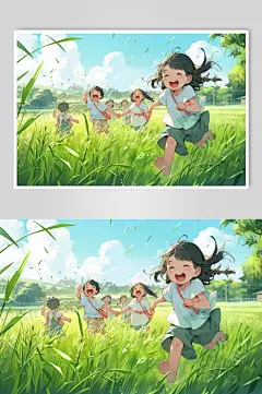 AI数字艺术小孩郊游插画-众图网