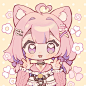 This may contain: an anime character with pink hair and cat ears