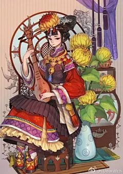 三味线 民族风 少女 龙 花 华丽 头饰 妖孽 二次元 【乐器】