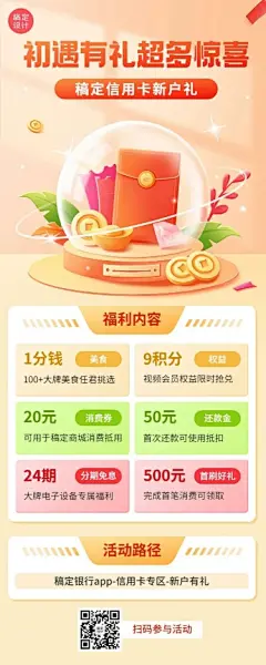金融银行信用卡促销活动介绍2.5D长图海报