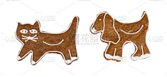猫,狗,可爱的,分离着色,形状,白色背景,姜饼蛋糕,贺卡,饼干