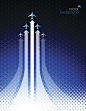 Airliner in action on blue color background