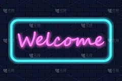 欢迎Neon Text Vector。欢迎霓虹灯招牌、设计模板、现代潮流设计、夜光霓虹灯招牌、夜光广