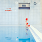 Maria Svarbova\泳池系列\SWIMMING POOL
“游泳池”系列照片始于2014年，是Maria设计的最大的一组摄影创作系列。她会费尽心思的找到有趣的地方，各种公共游泳池、大操场等，玩转现场各种形状、光影及色块组合，迸发灵感进行创意拍摄。
作品中，还表达了她对社会人物关系、环境污染、水源枯竭等各种问题的反思与探讨，提升作品的深度与可读性。