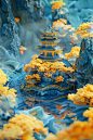 山水亭台楼阁地产景观图