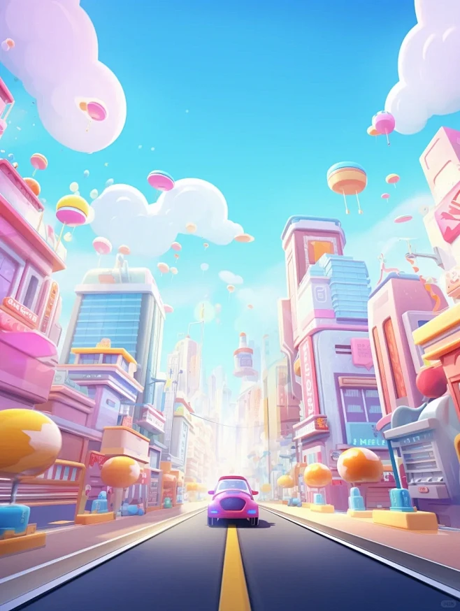 a short video showing an animated city with cartoon characters riding ...