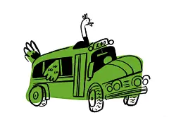 公路赛跑者️ 巴士设计涂鸦搞笑 illo 插图 lol 鸵鸟公路赛跑者素描